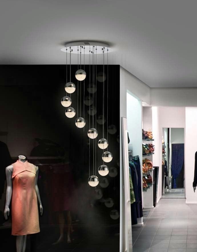 Lustra LED moderna 10 globuri cristal crom 3 functii 100W