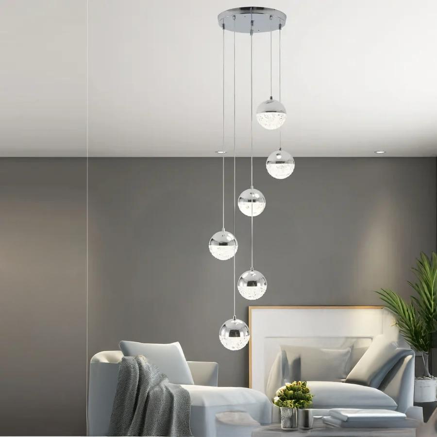 Lustra LED moderna 6 globuri cristal crom 74W
