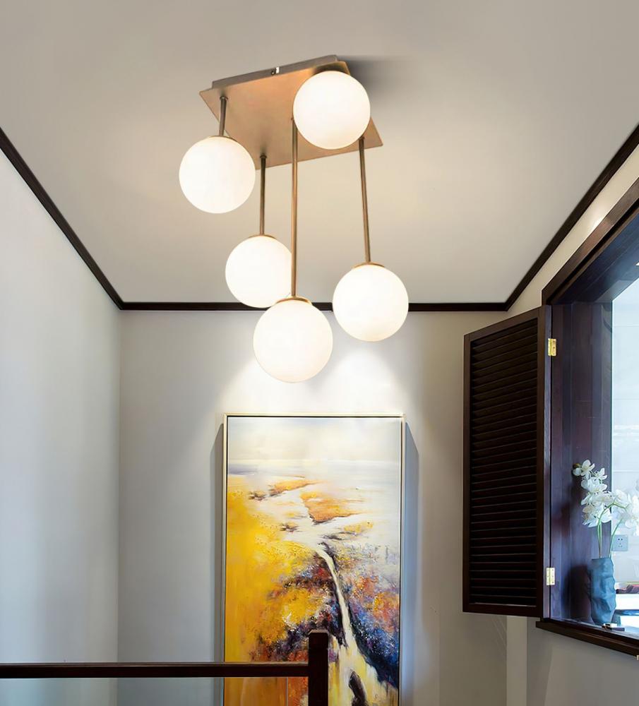 Lustra suspendata moderna 5 socluri glob gold