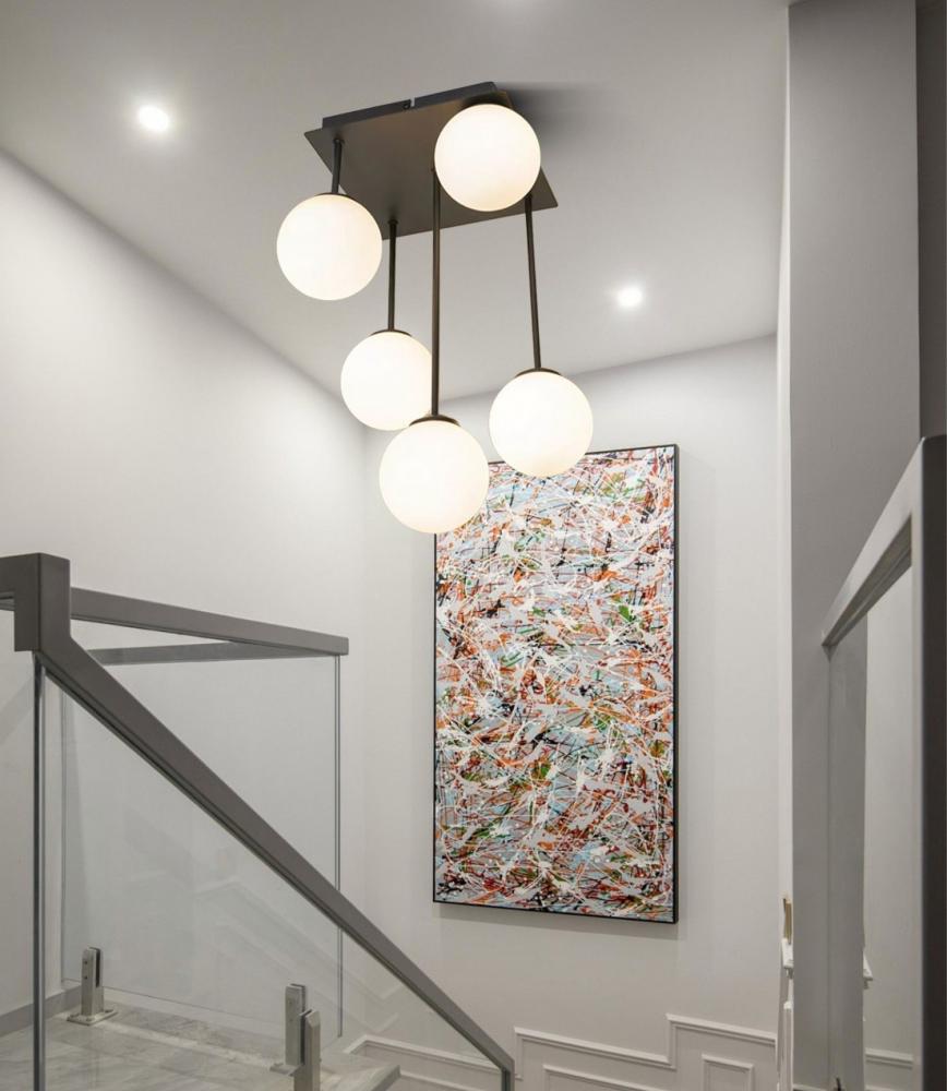 Lustra suspendata moderna 5 socluri glob neagra