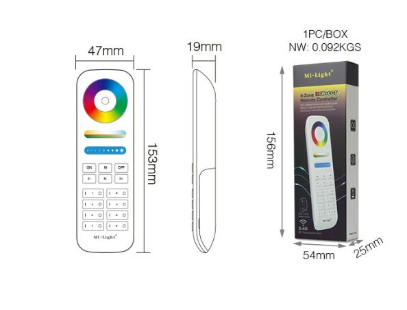 Telecomanda 8 zone MiLight RF alba