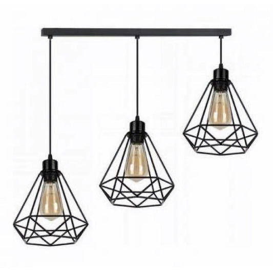 Lustra 3 pendule E27 suport liniar negru