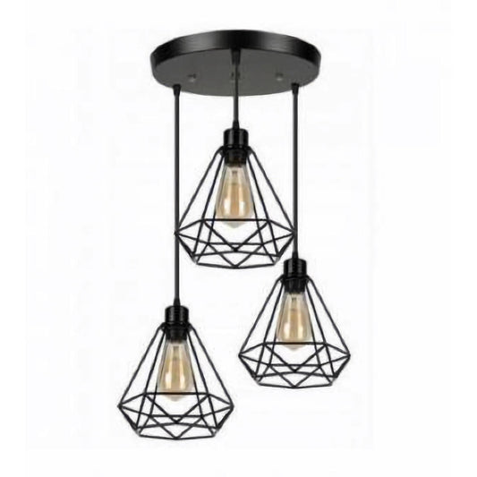 Lustra 3 pendule E27 suport rotund negru