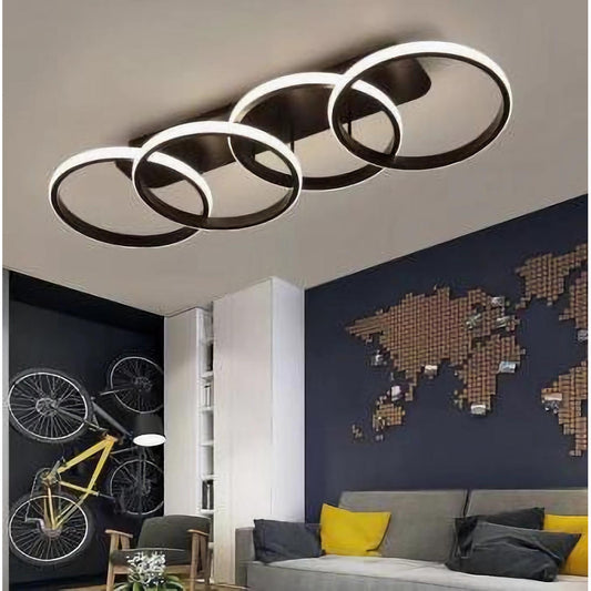 Lustra LED 4 cercuri CCT cu telecomanda 104W