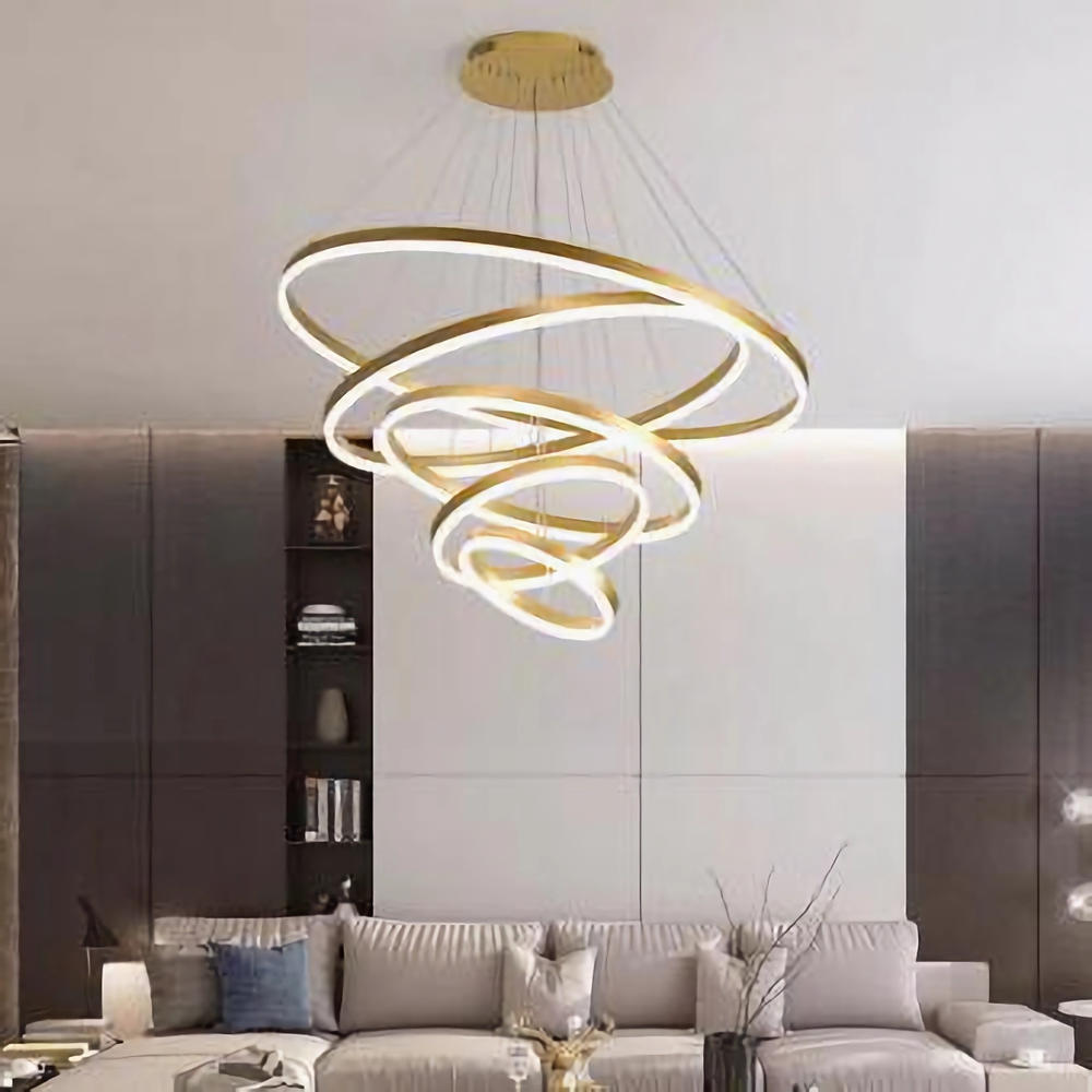 Lustra LED gold CCT cu telecomanda 5 cercuri 169W