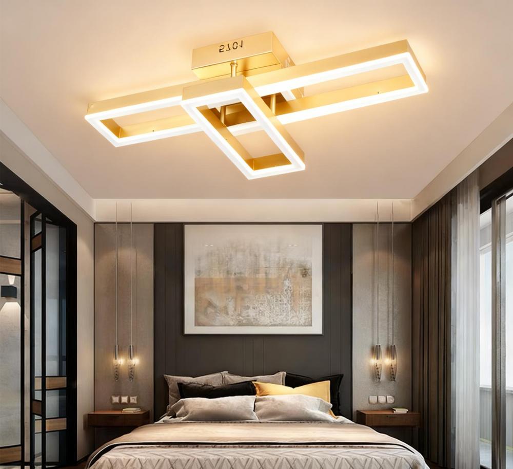 Lustra LED cu telecomanda Cross Square Gold 100W