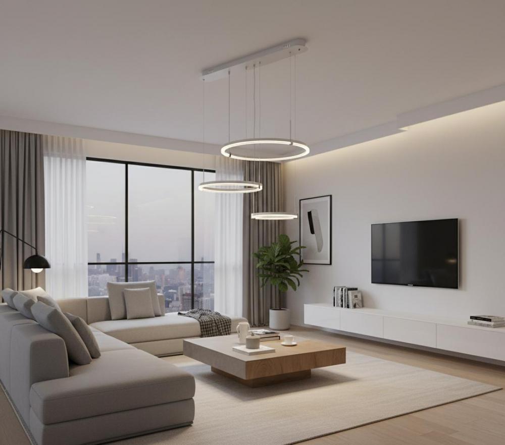 Lustra LED LUNA CCT cu telecomanda 3 cercuri alba 74W
