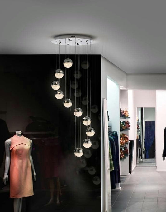 Lustra LED moderna 10 globuri cristal crom 3 functii 100W