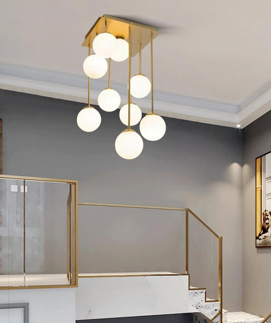 Lustra suspendata moderna 9 globuri gold