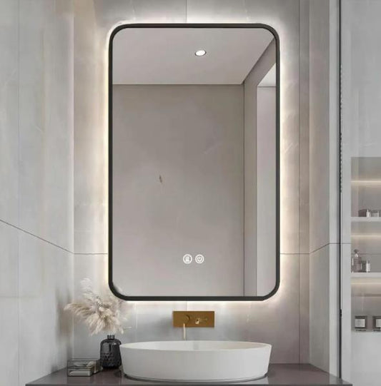 Oglinda LED 60x80 rama neagra intrerupator touch dezaburire CCT Dimabila 47W LL041N