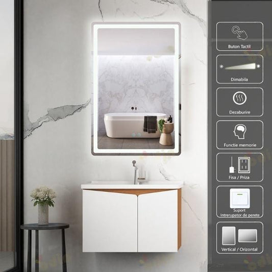Oglinda LED 60x90 intrerupator touch dezaburire CCT Dimabila 46W LL057-100