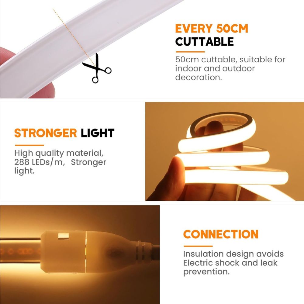 Rola 5m Banda LED 220V slim COB impermeabila 11W/m